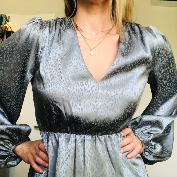 👑Chrome Jacquard Leopard Print Satin Mini Dress - Picture 8 of 8